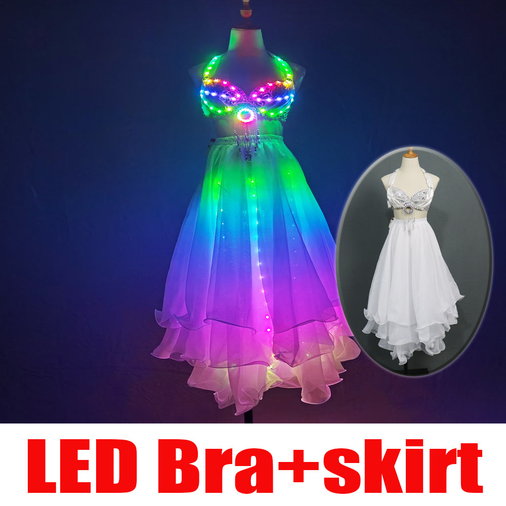 Women LED Belly Dance Split Skirt - Glowing Training & Performance Outfit