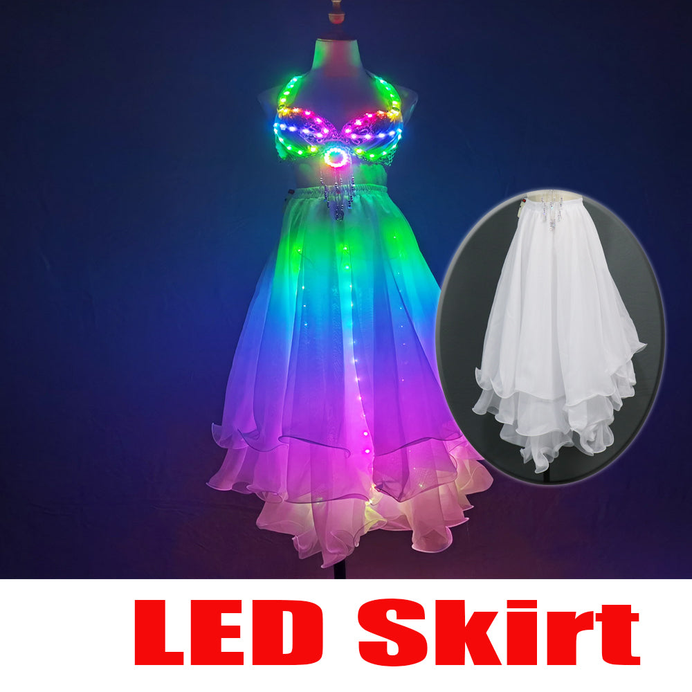 Women LED Belly Dance Split Skirt - Glowing Training & Performance Outfit