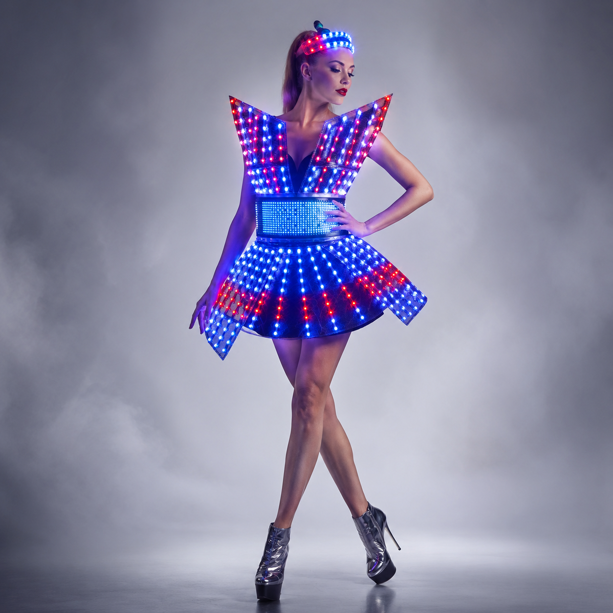Shiny Laser Mirror Nightclub Dress LED Glow Bar Dj Gogo Dancer Singer Stage Costume Women Evening Birthday Outfit