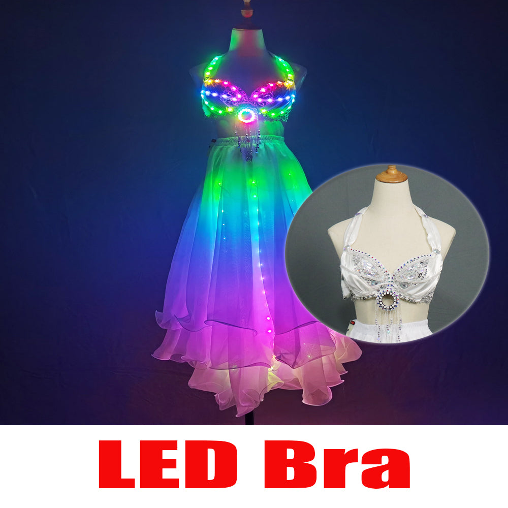 Women LED Belly Dance Split Skirt - Glowing Training & Performance Outfit