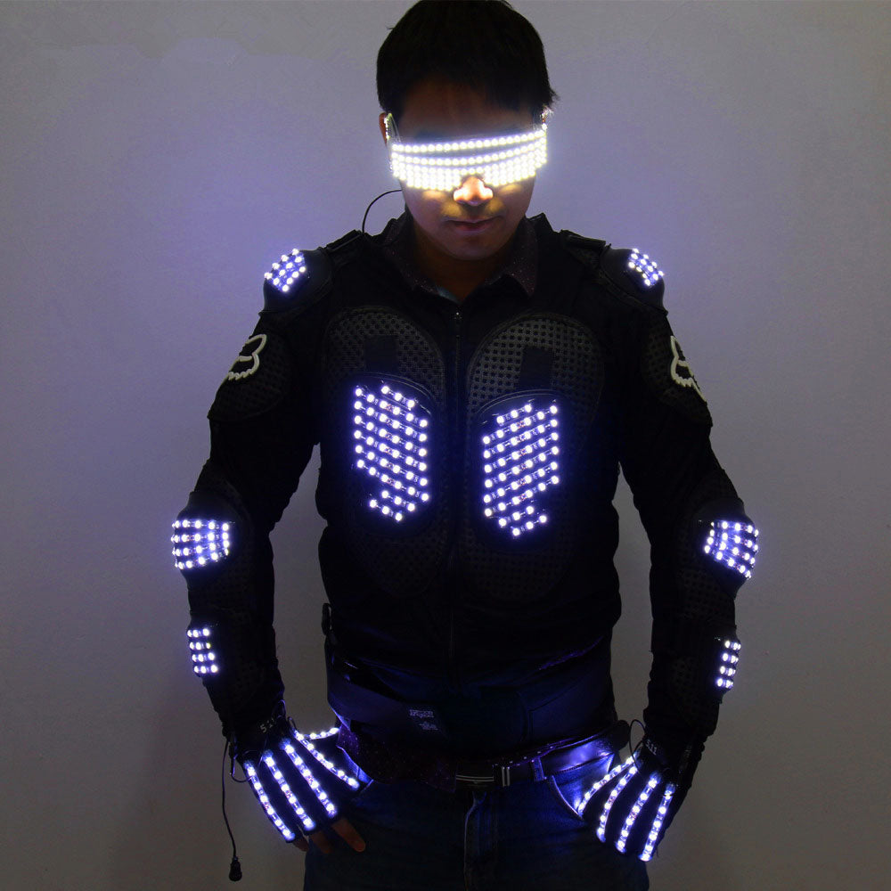 Fashion LED Light Up Jacket Costume with Armor, Gloves, and Glasses for LED Robot Suits