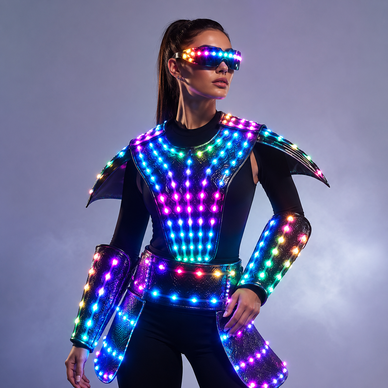 Women Future Tech LED Costume - Silver Laser Skirt for Stage & Cosplay