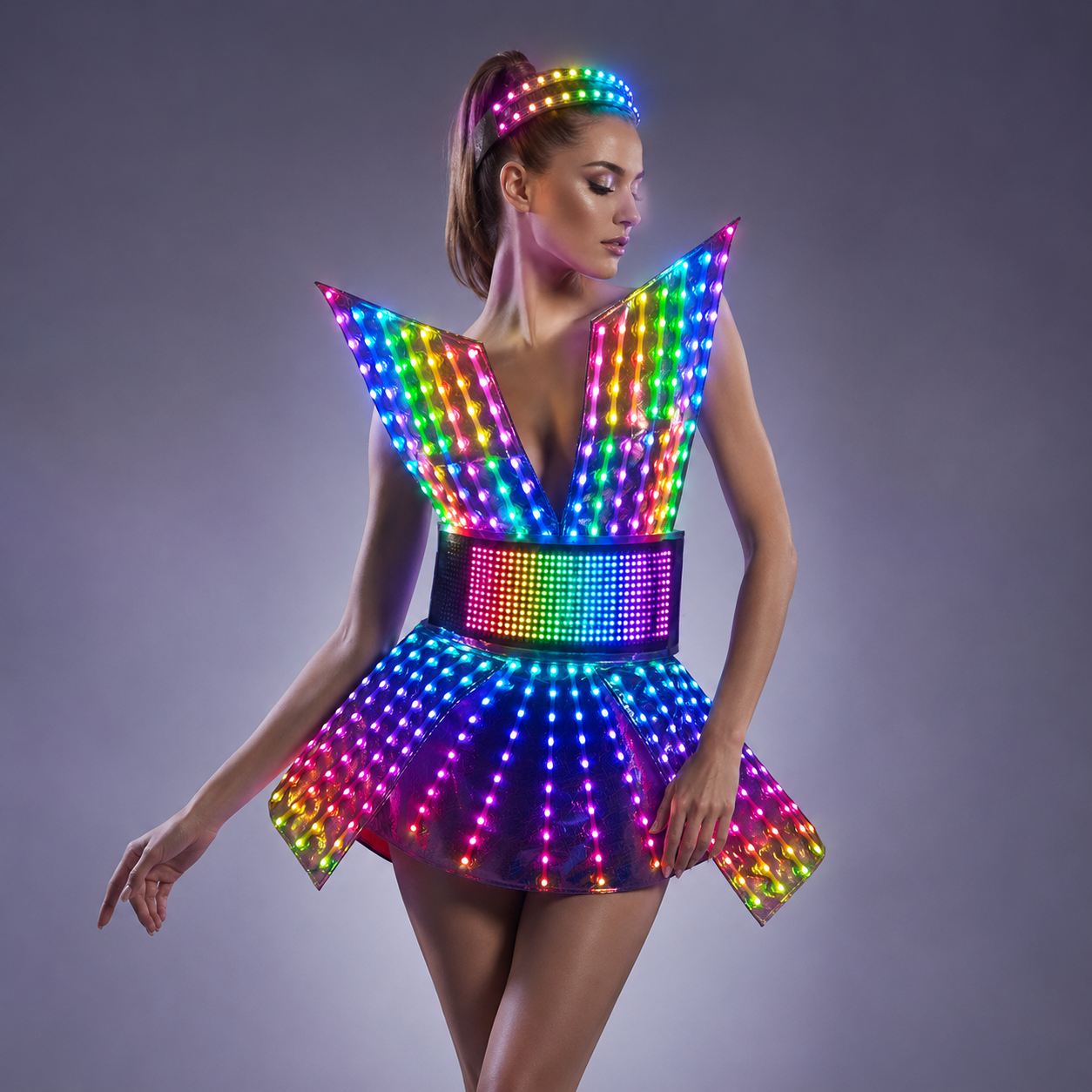 Shiny Laser Mirror Nightclub Dress LED Glow Bar Dj Gogo Dancer Singer Stage Costume Women Evening Birthday Outfit