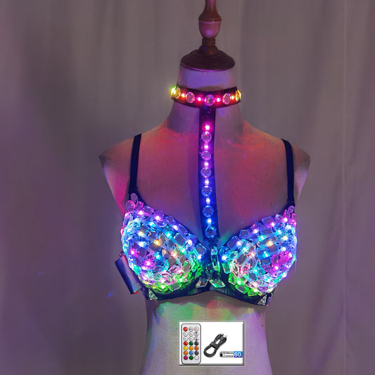 LED Glow Diamond Bra - Sexy Colorful Flash Wear for Dance, Punk & Stage - Temlaser.net