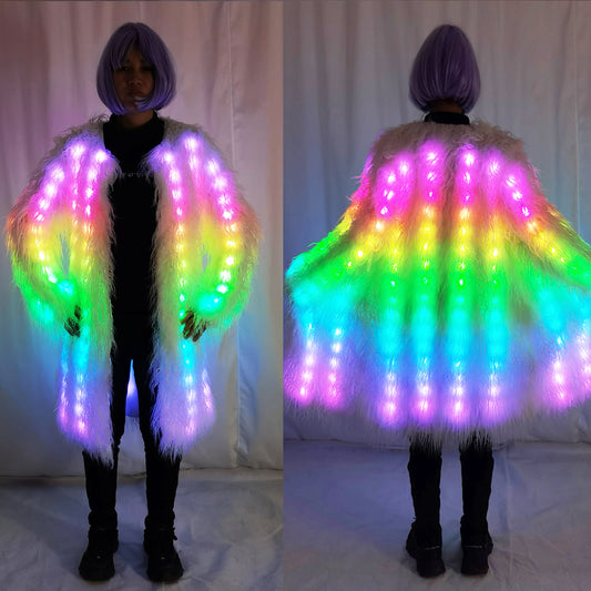Women LED Luminous Fur Coat Remote Control Light Up Faux Fur Jacket for Party Festival - Temlaser.net