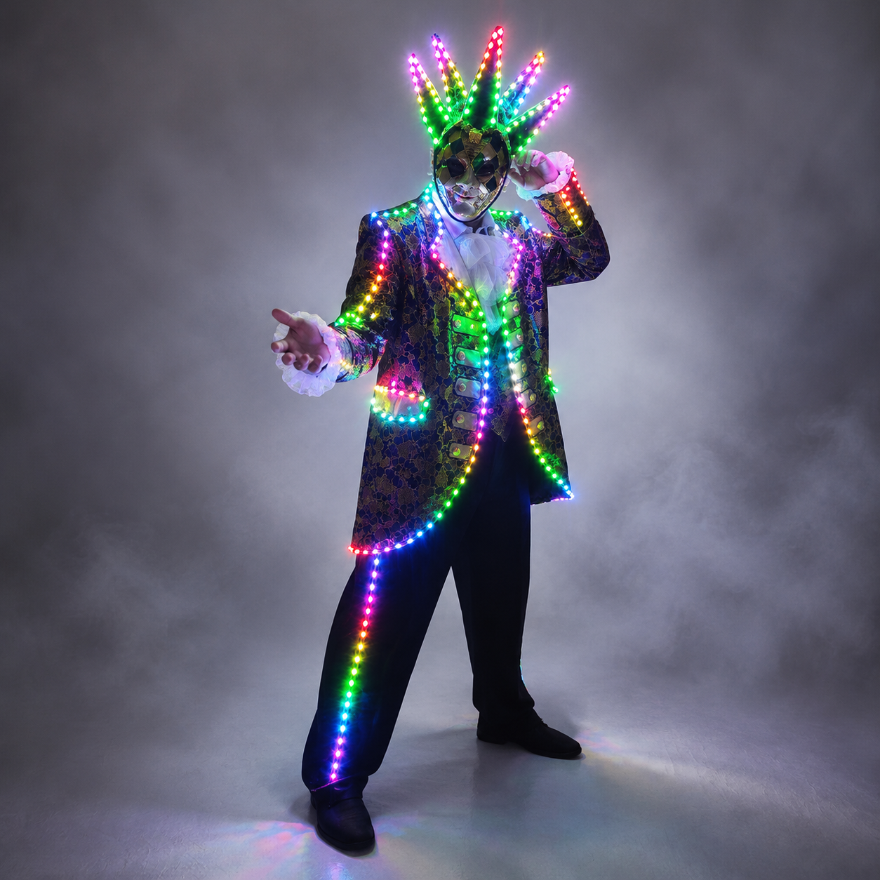Full-Color Digital Pixel LED Court Suit for Stage Performance with Light-Emitting Running Horse Tuxedo Effects