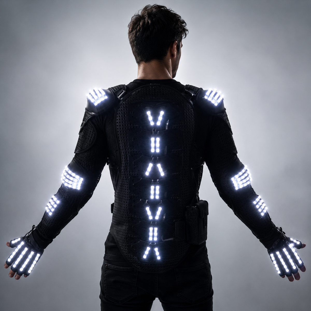 Fashion LED Light Up Jacket Costume with Armor, Gloves, and Glasses for LED Robot Suits