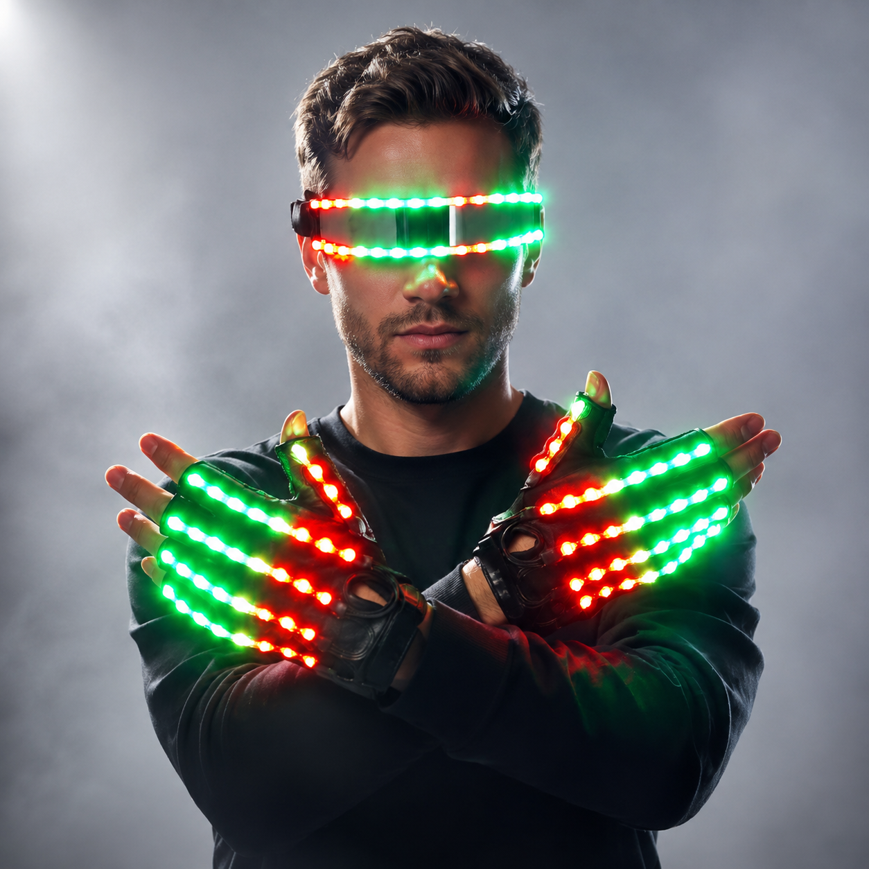 Nuevo diseño de disfraces con emisión de luz LED, gafas luminosas LED, guantes, accesorios de escenario, disfraces luminosos LED