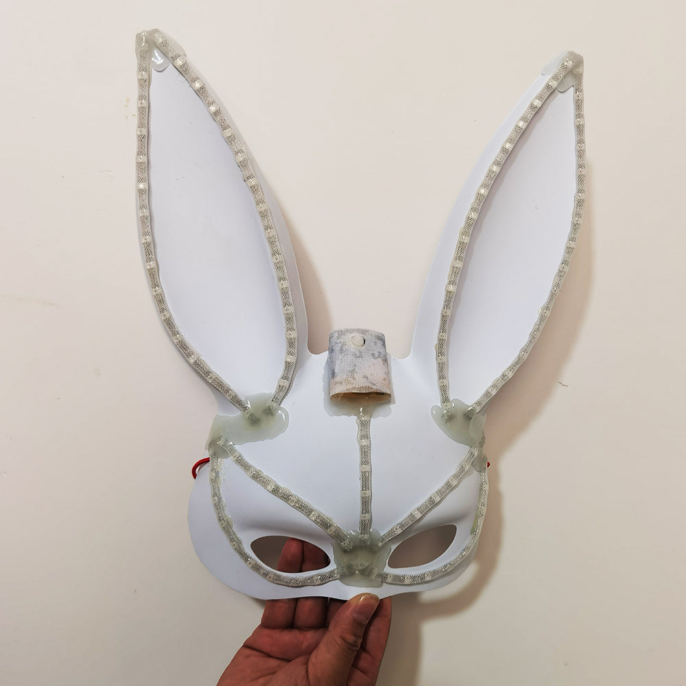 LED Glowing Plush Bunny Mask Mixed Colors Cross-Eyed Cute Spoof Mask Halloween Party - Temlaser.net