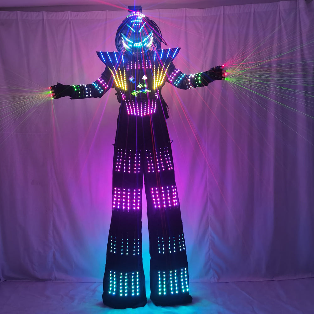 Full Color Smart Pixels LED Robot Costume | Stilt Walking Suit with 7-Color RGB Glow for Dance Stage