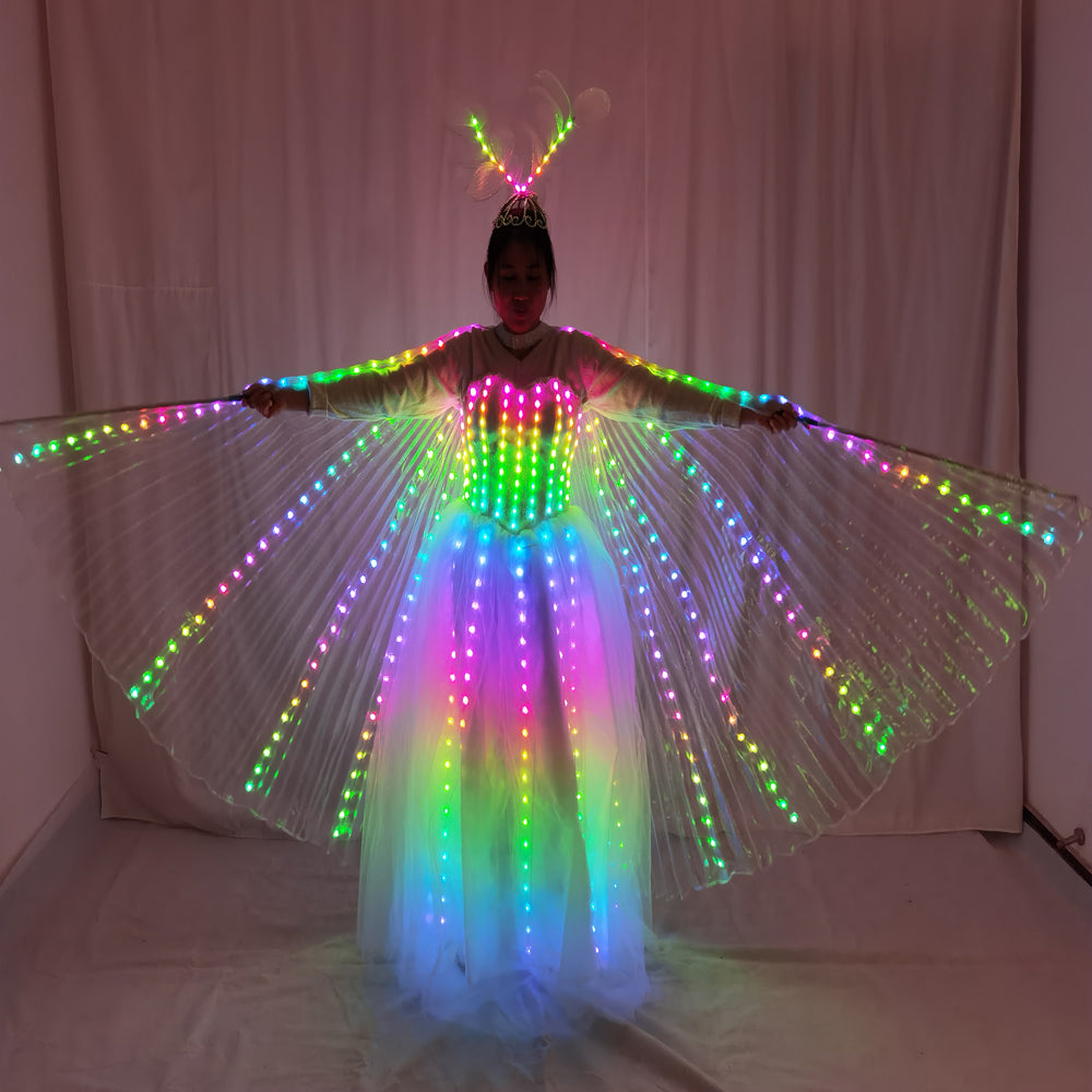 LED Wedding Dress Luminous Suits Light Clothing Glowing Wedding Skirt LED Wings for Women Ballroom Dance Dress
