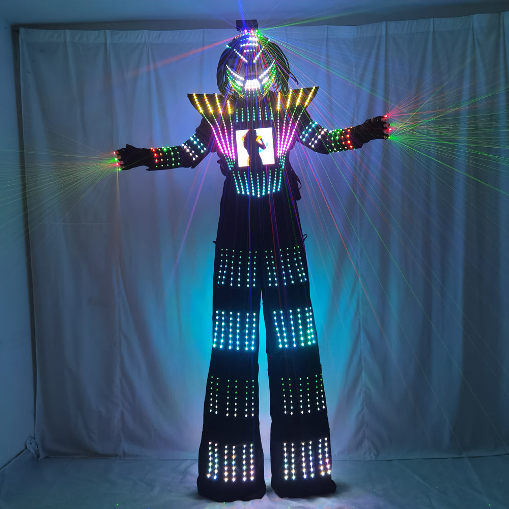 Full Color Smart Pixels LED Robot Costume | Stilt Walking Suit with 7-Color RGB Glow for Dance Stage