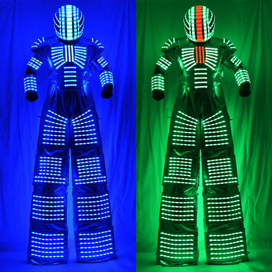 Traje LED robot traje led ropa Stilts Walker traje LED traje traje casco láser guantes CO2 Jet Machine