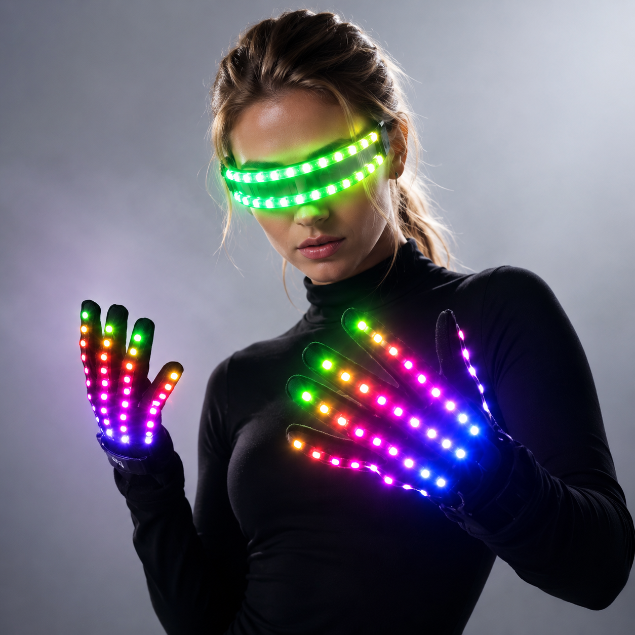 Guantes LED resplandecientes Rave, gafas parpadeantes con iluminación para los dedos, gafas iluminadas, disfraz Rave, decoración de fiesta, gafas de sol para DJ, decoración de Halloween