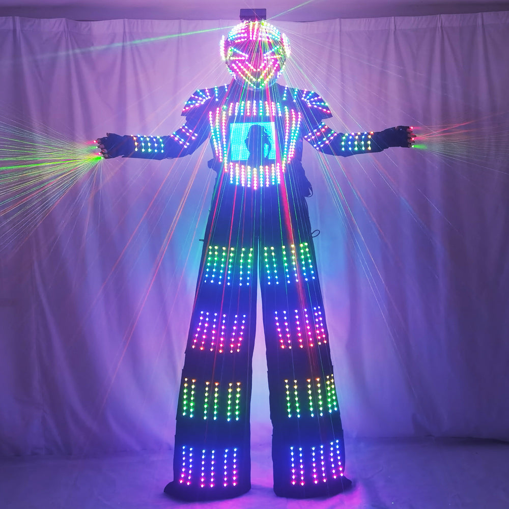 David Guetta Style LED Robot Suit - Luminous Stilts Walker Stage Parade Performance Costume - Temlaser.net
