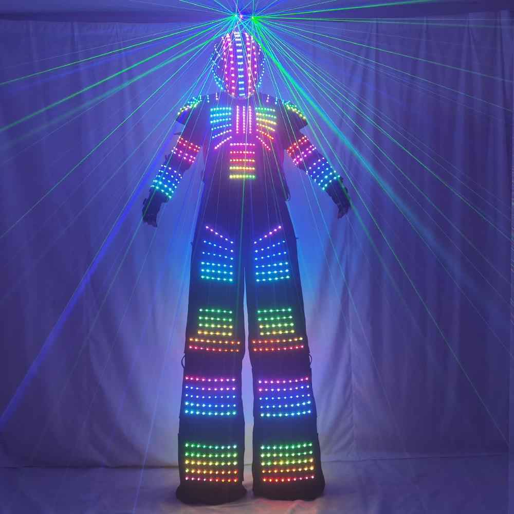 Full Color Pixel LED Robot Costume David Guetta LED Robot Suit Laser Robot Jacket Ranger Stilts Clothes Luminous Costumes