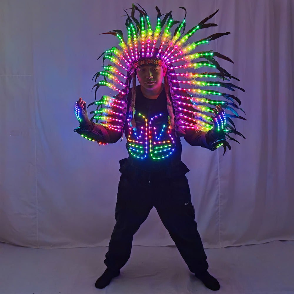 LED Light Up Armor Suit - Full Color Glowing Outfit with LED Indian Tribal Mask