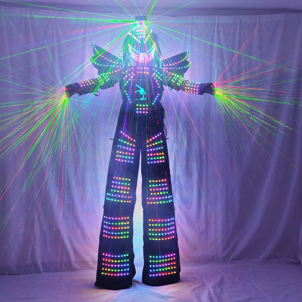 Full Color Pixel LED Robot Suit Stilts Walker Costume - Laser Gloves, Digital Screen DIY Text/Image/LOGO for Party Event Carnival