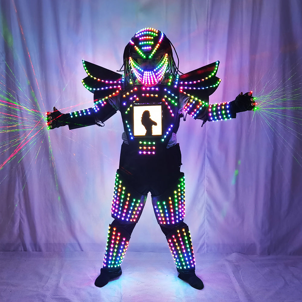 Pixels Led Robot Suit Traje De Robot  Full Color Change Stage Show Singer Party Performance Wear Helmet with Laser Gloves
