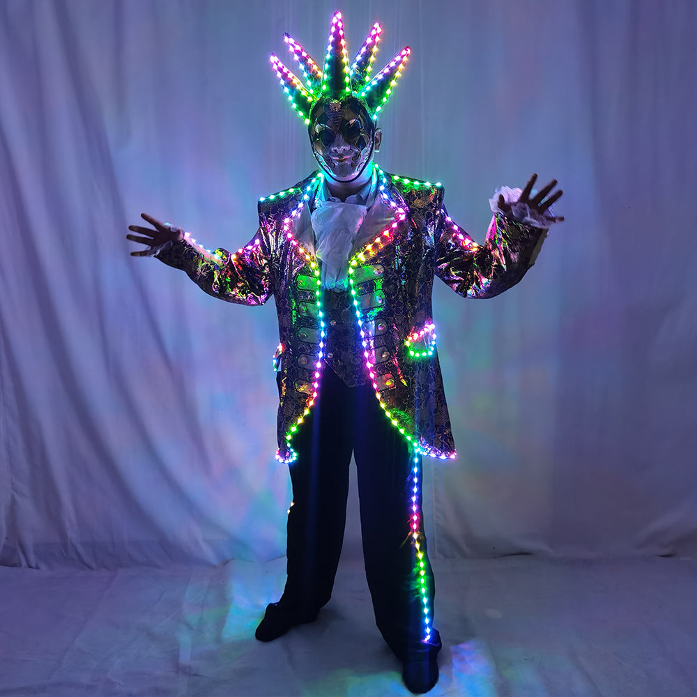 Full-Color Digital Pixel LED Court Suit for Stage Performance with Light-Emitting Running Horse Tuxedo Effects