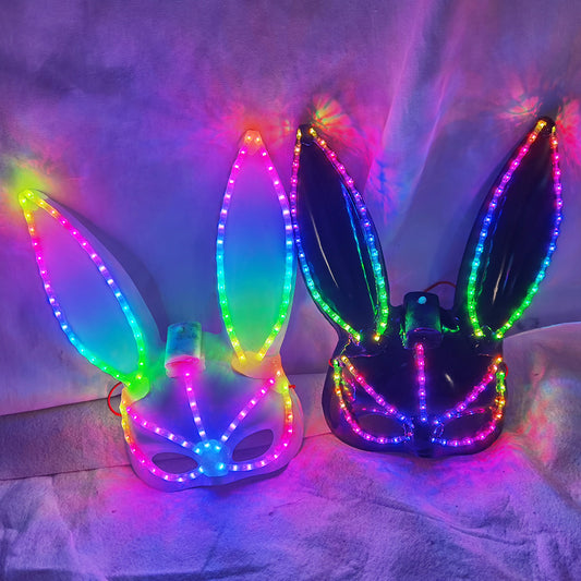 LED Glowing Plush Bunny Mask Mixed Colors Cross-Eyed Cute Spoof Mask Halloween Party - Temlaser.net