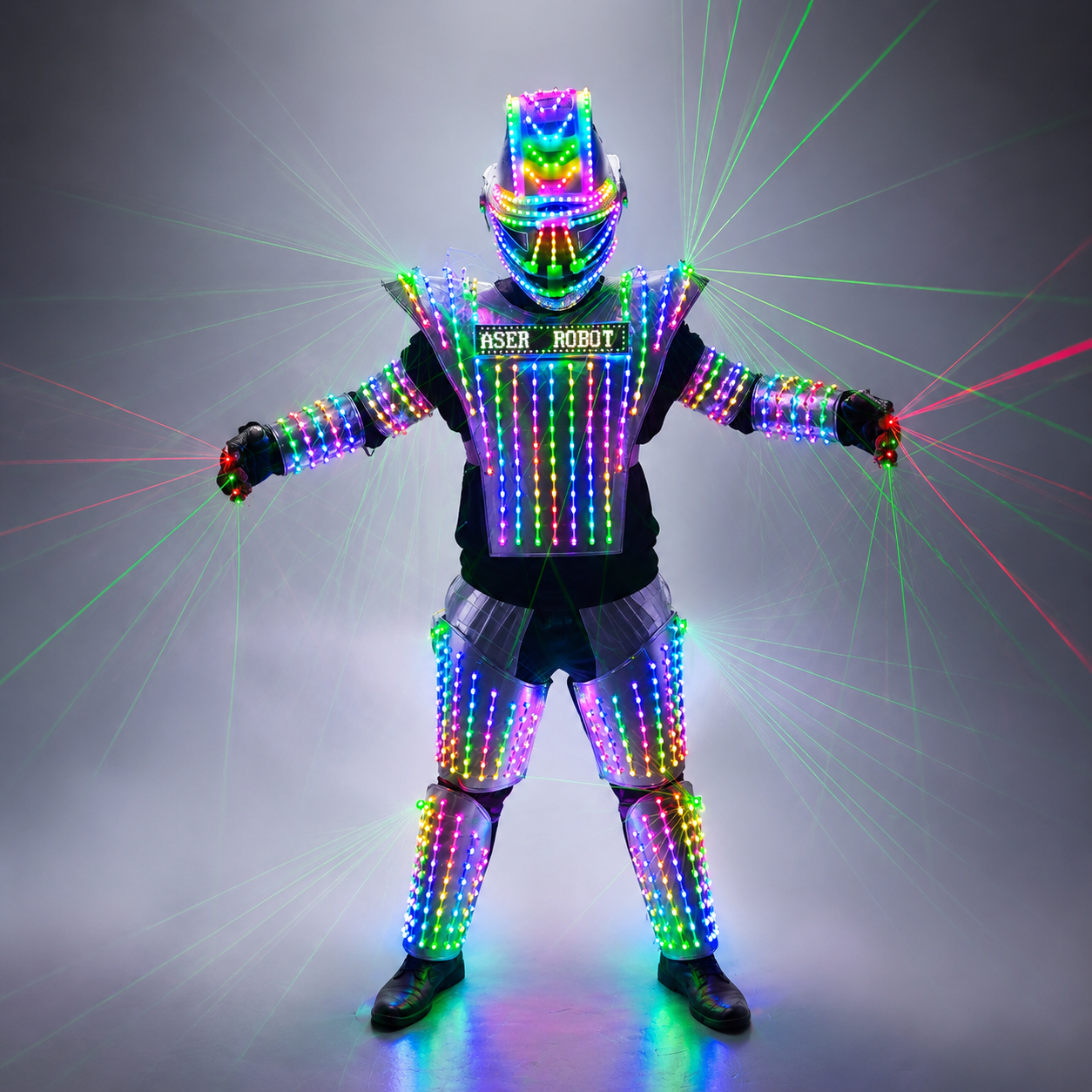 Traje de Robot LED a todo Color, disfraz de láser verde, chaqueta láser, modelo de expositor de vestido, ropa para DJ Bar Performance