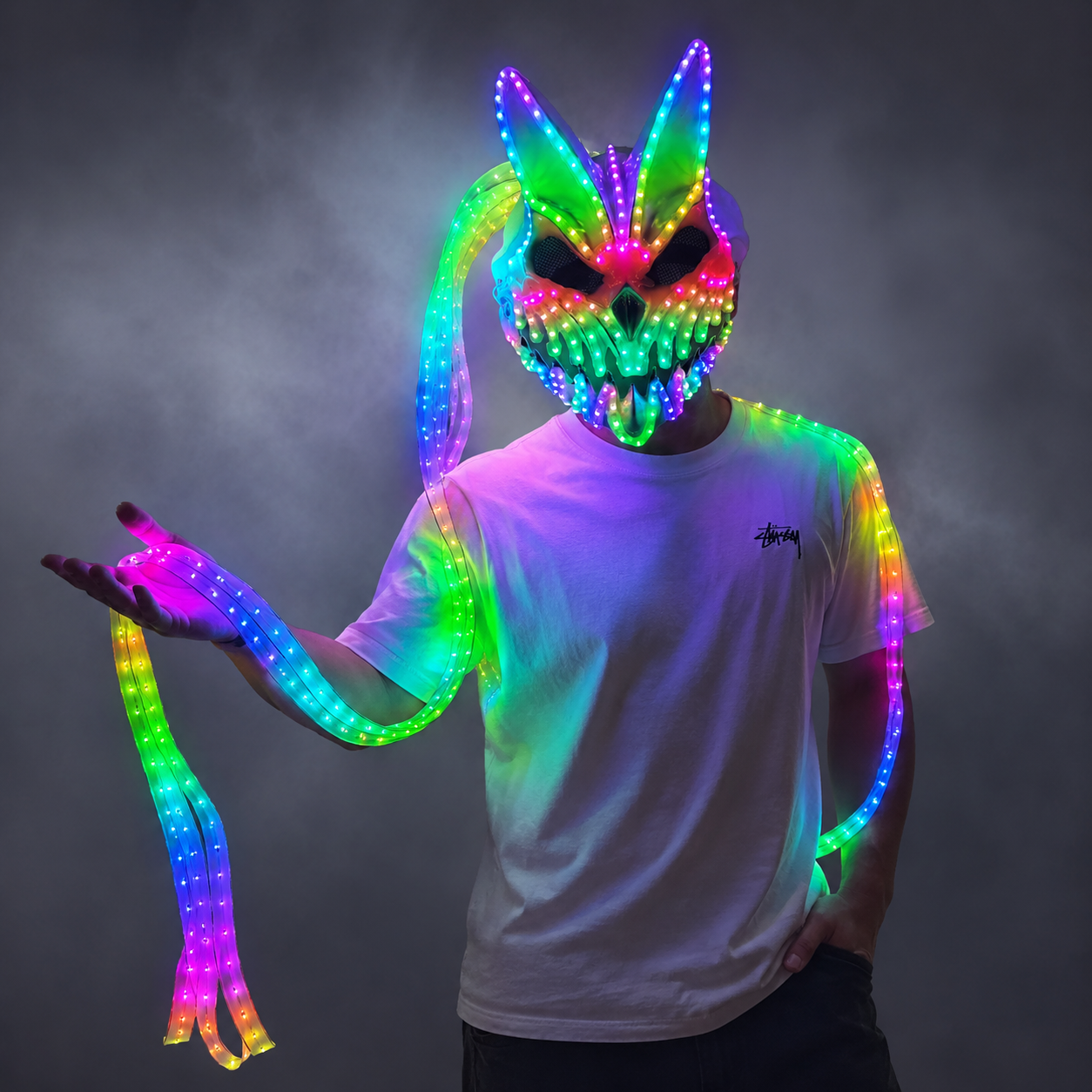 LED Rabbit Bear Mask with Remote Color Change Halloween Horror Bunny Mask