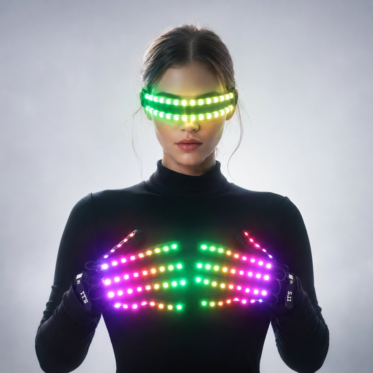 Guantes LED resplandecientes Rave, gafas parpadeantes con iluminación para los dedos, gafas iluminadas, disfraz Rave, decoración de fiesta, gafas de sol para DJ, decoración de Halloween