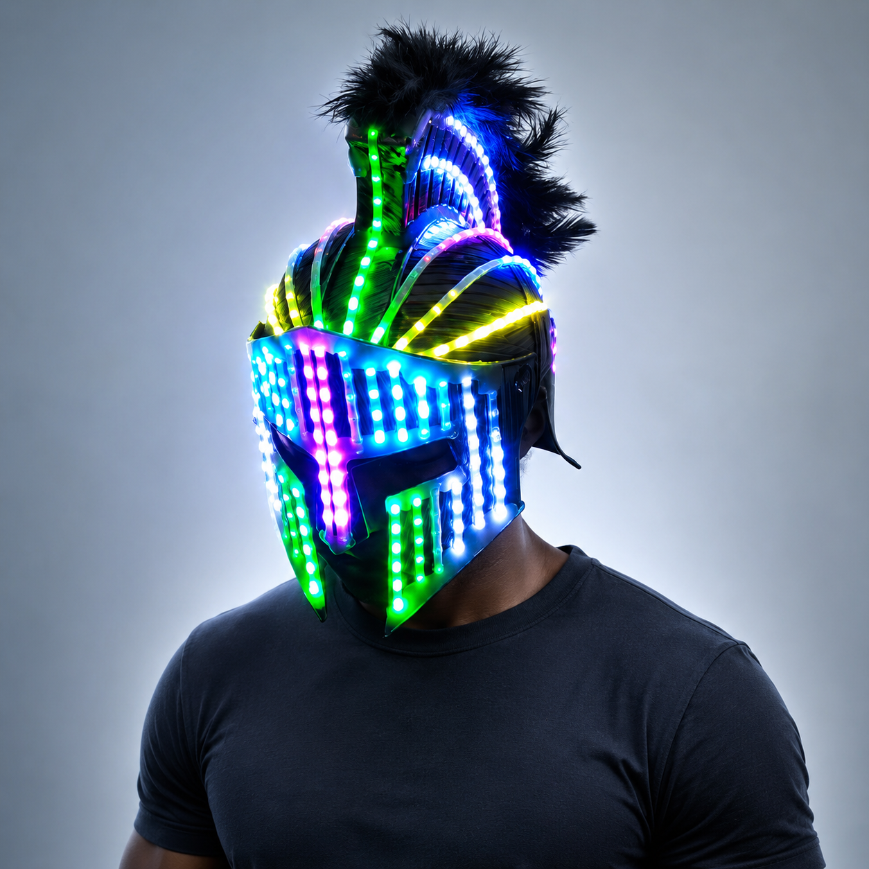 LED Medieval Knight Gladiator Helmet Spartan Mask Roman Warrior Greek Costume Helmet Glowing Robot Suit Party Costume