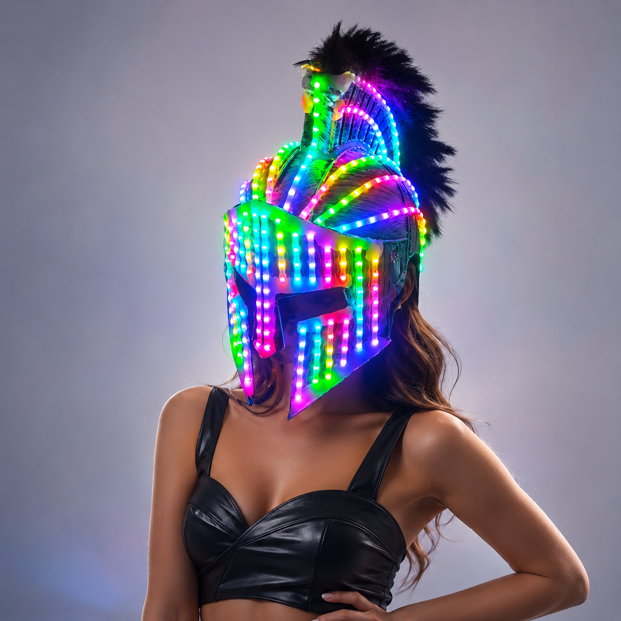 LED Medieval Knight Gladiator Helmet Spartan Mask Roman Warrior Greek Costume Helmet Glowing Robot Suit Party Costume