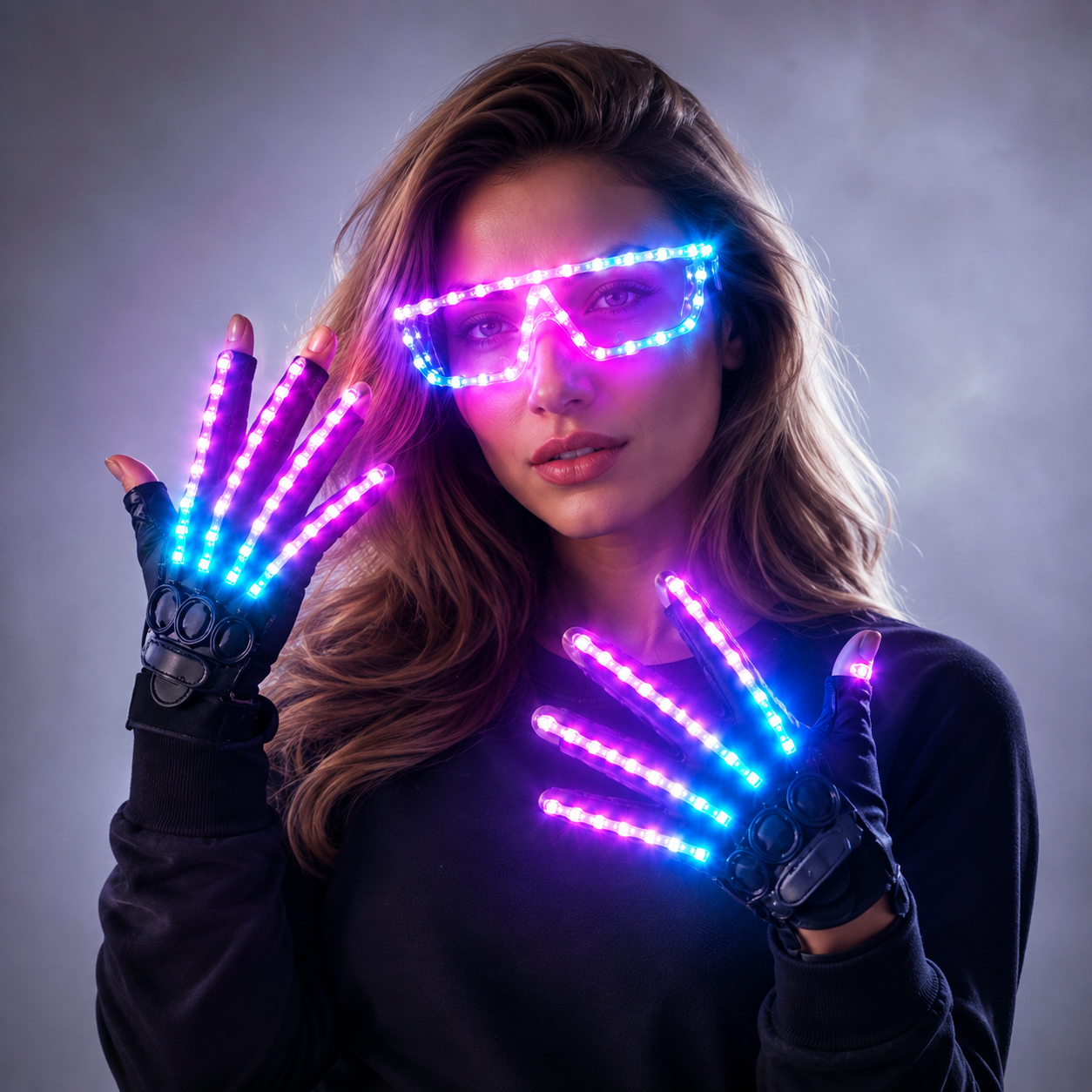 LED Gloves Glowing Glasses Light Up Glasses Rave Costume Decor DJ Dance Performances Luminous Props Halloween Decorati