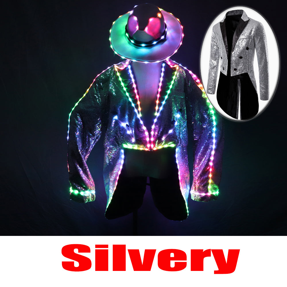 LED Swallowtail Tuxedo Luminous Glowing Outfit Men Stage Dance Show Clothing - Temlaser.net
