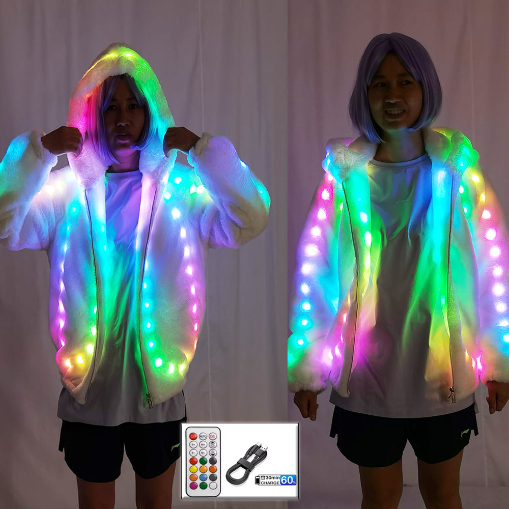 المرأة فو الفراء Led ضوء معطف عيد الميلاد ازياء تأثيري الفراء رقيق 6xl سترة أبلى الشتاء الدافئة مهرجان الطرف معطف