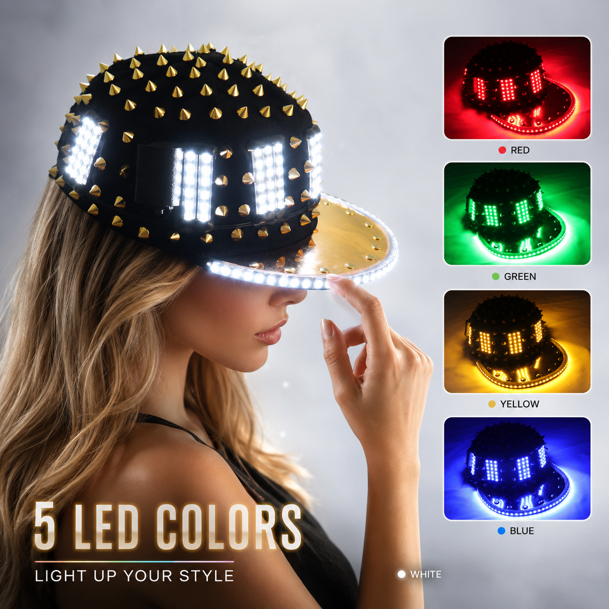 Unisex Punk Hedgehog Rock Rivet Cap Newest Unique Gold Silver Rivet LED Hat Fashion Snapback for Street Hip-hop Rivet man woman