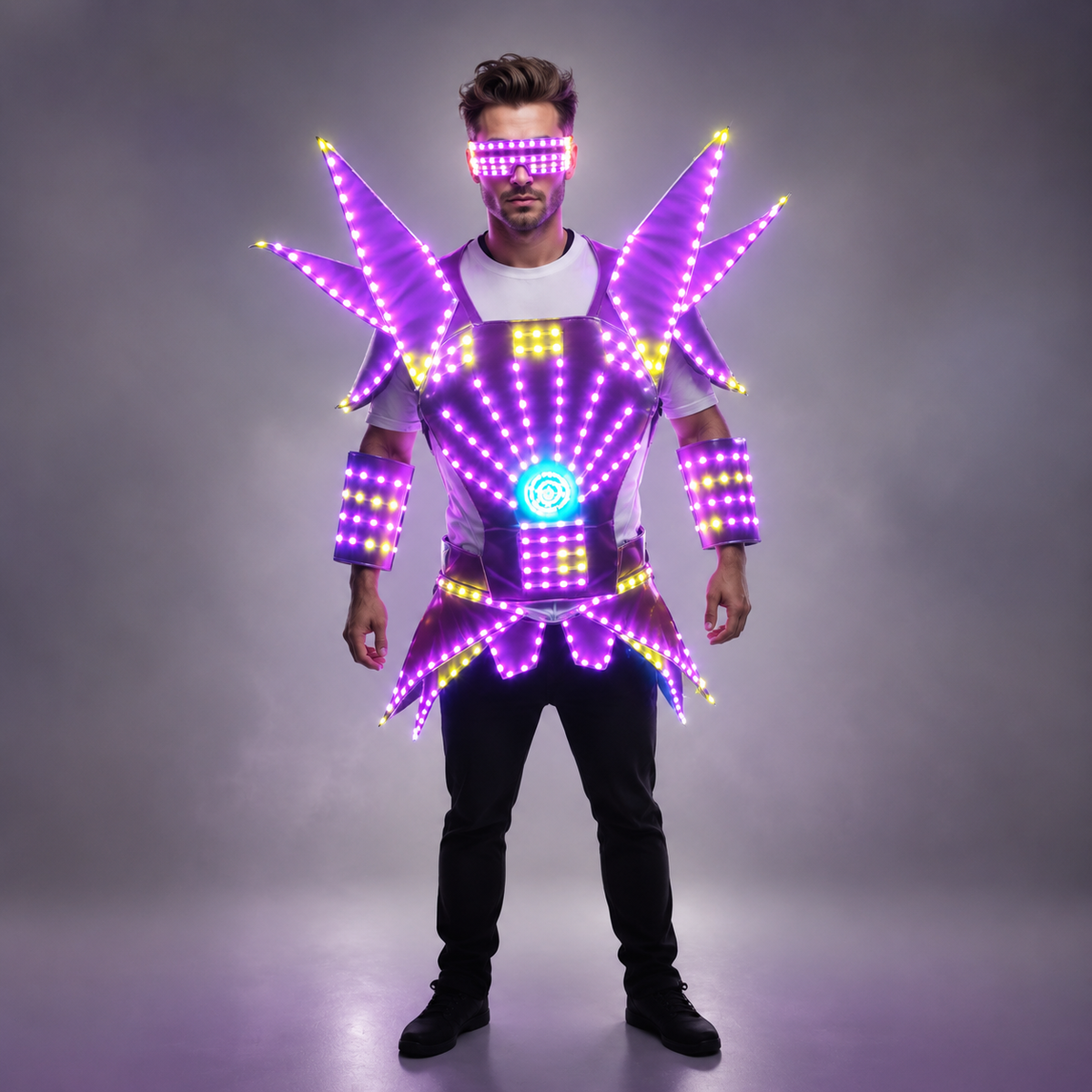 LED Dance Robot Costume Silver White Leather Robot Suit, Stage Perform ...