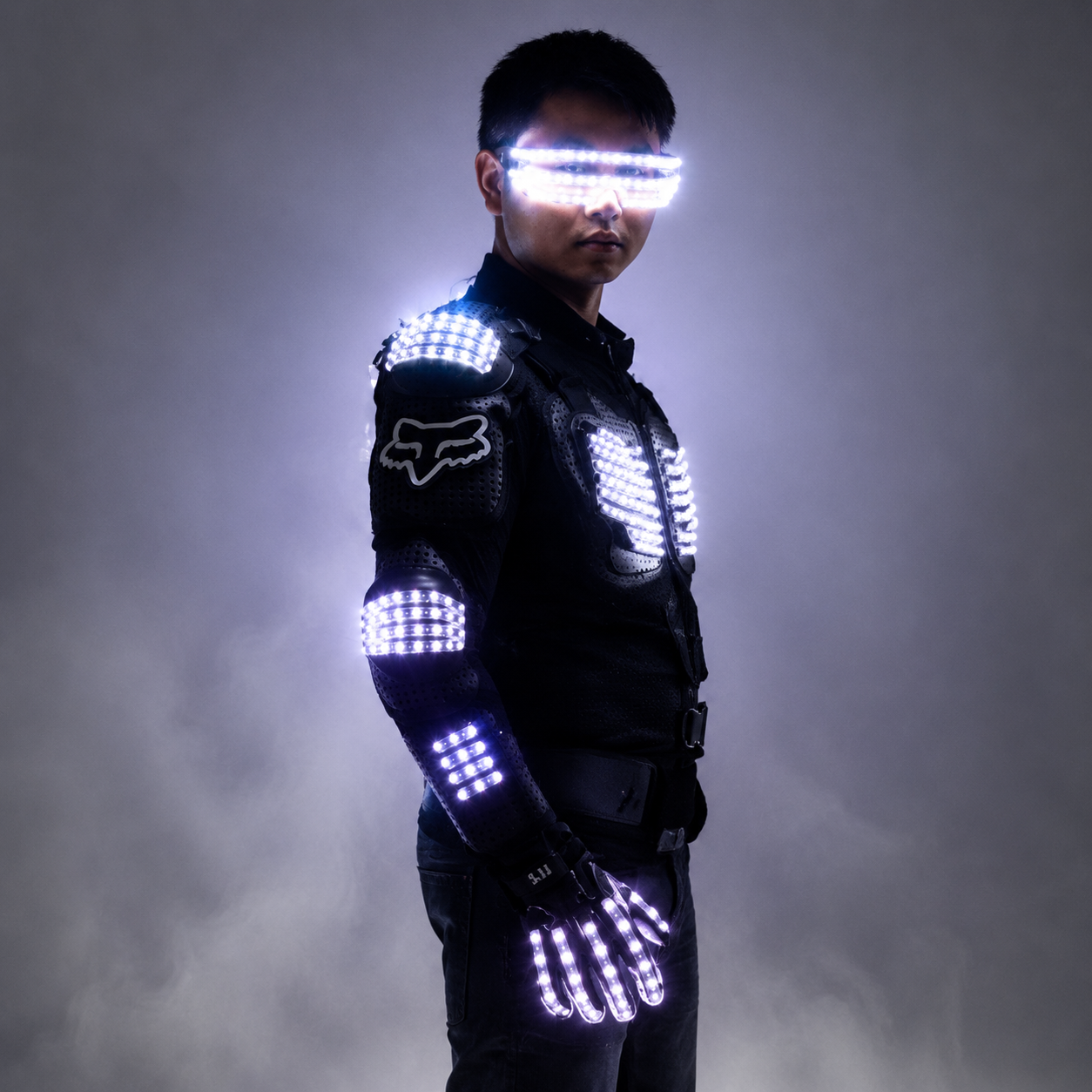Fashion LED Light Up Jacket Costume with Armor, Gloves, and Glasses for LED Robot Suits