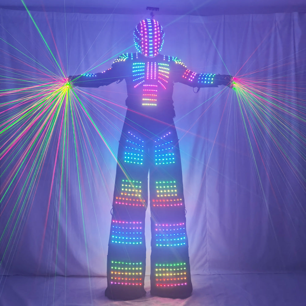 Full Color Pixel LED Robot Costume David Guetta LED Robot Suit Laser Robot Jacket Ranger Stilts Clothes Luminous Costumes