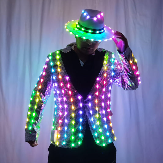 Full Color LED Sequins Fashion Lighting Fashion Senior Host Dress Dance Best Man Banquet Slim Suit Jacket