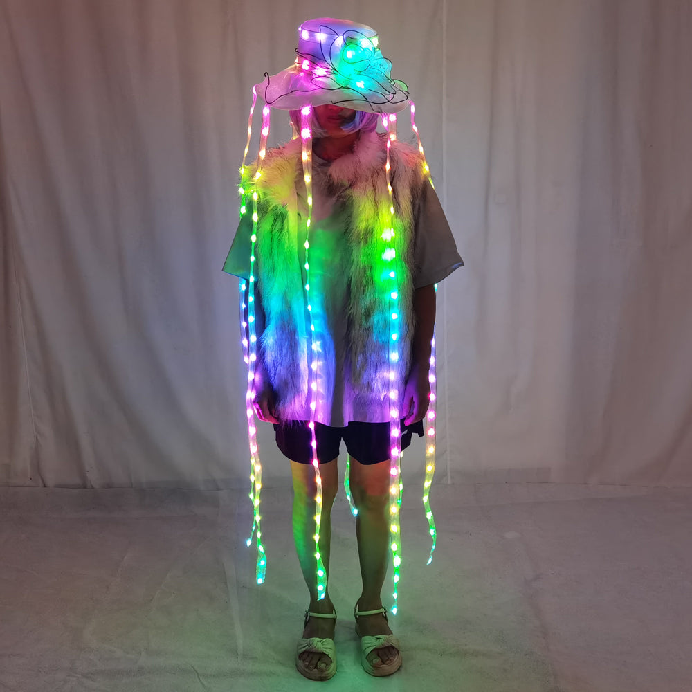 LED Jellyfish Hat Full Color Luminous Headwear Glowing Party Props - Temlaser.net