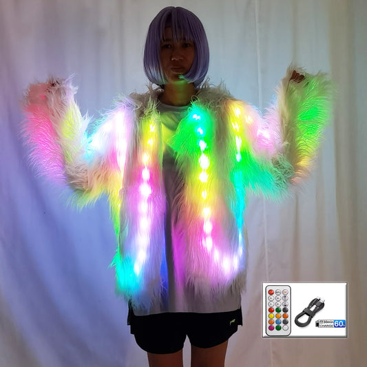 LED Faux Fur Decorative Overcoat | Light Up Christmas Party Jacket & Holiday Outerwear - Temlaser.net