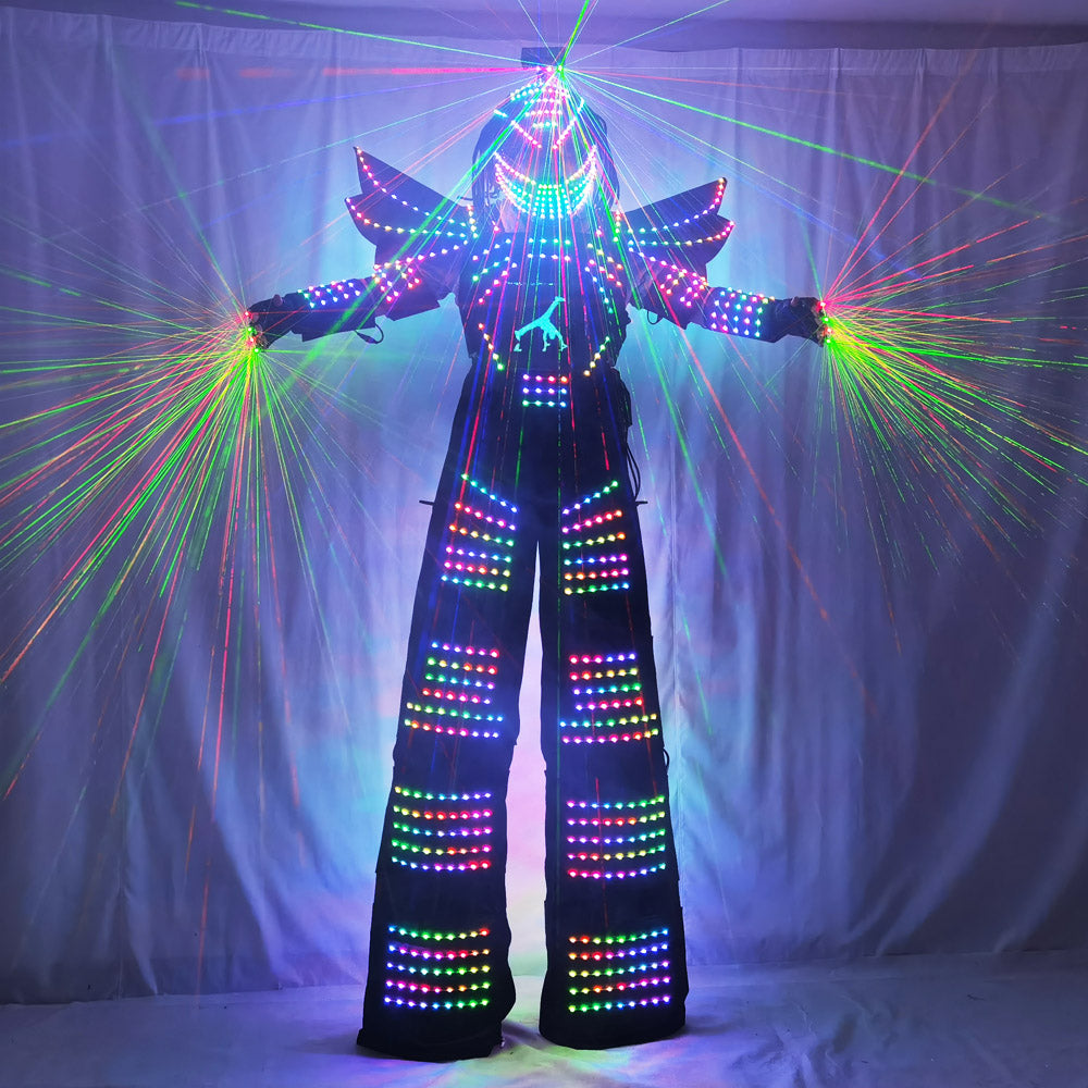 Full Color Pixel LED Robot Suit Stilts Walker Costume - Laser Gloves, Digital Screen DIY Text/Image/LOGO for Party Event Carnival