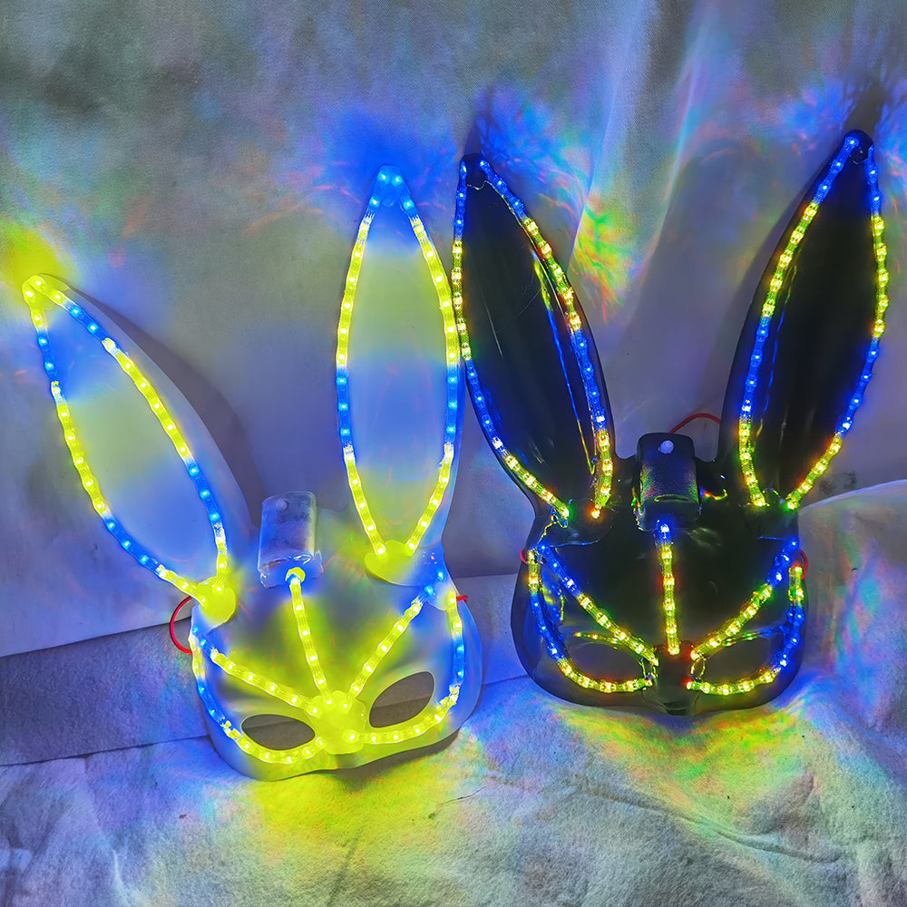 LED Glowing Plush Bunny Mask Mixed Colors Cross-Eyed Cute Spoof Mask Halloween Party - Temlaser.net
