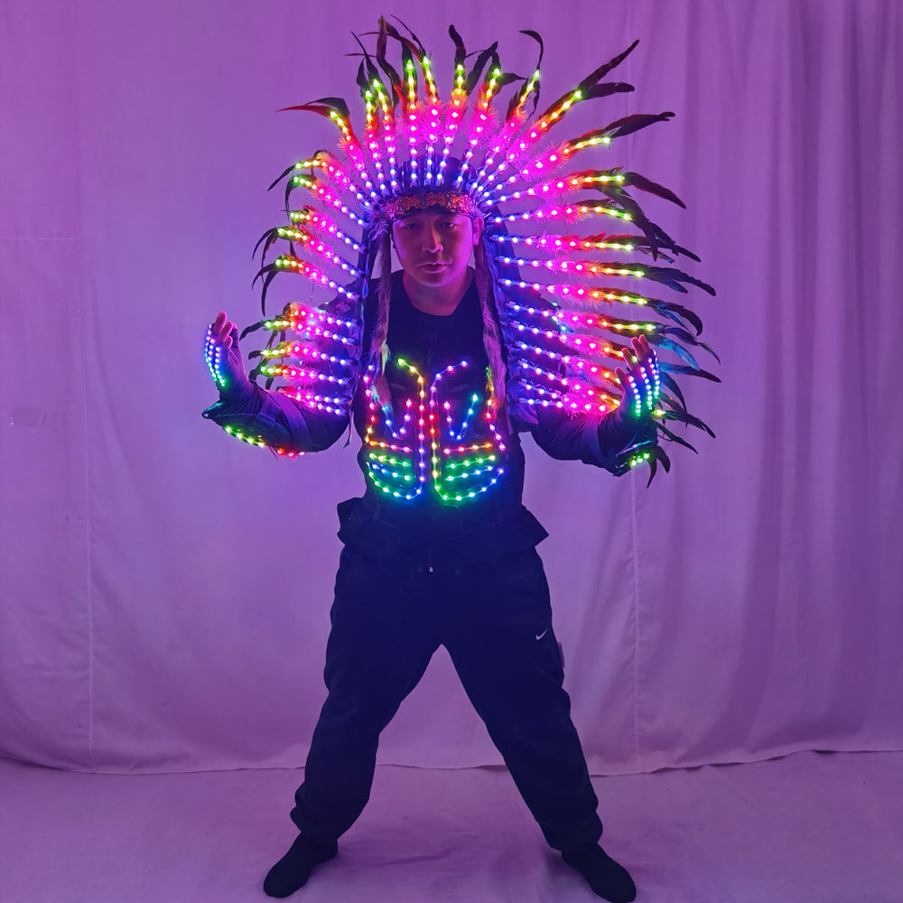 LED Light Up Armor Suit - Full Color Glowing Outfit with LED Indian Tribal Mask