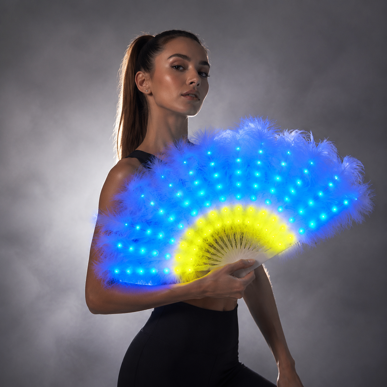 Full Color Ostrich Feathers LED Fan Performance Dancing Lights Fans Night Show Singer DJ Costumes Halloween Party Gifts