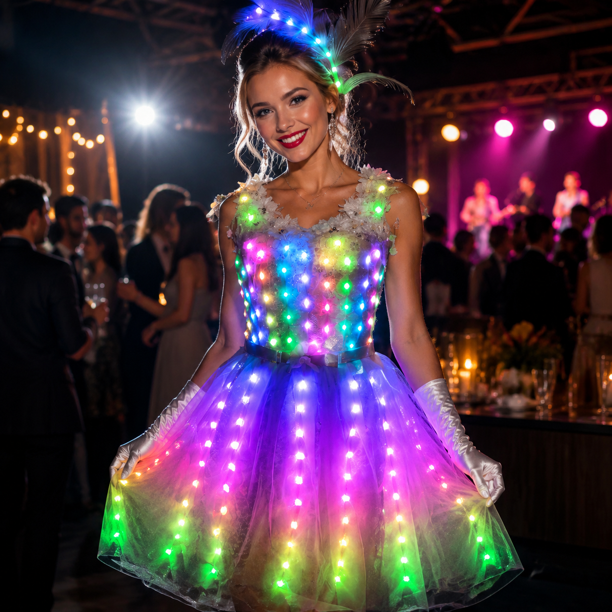 Women Luminous LED Dress - Glowing Tutu for Singer, Dance & Wedding