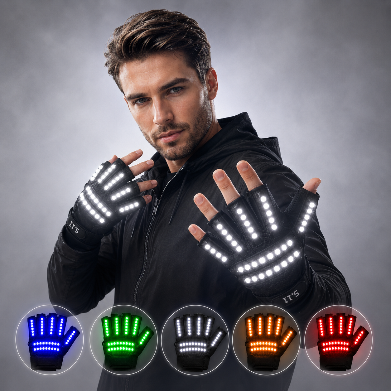 LED Glow Gloves Rave Light Flashing Finger Lighting Glow Mitones Magic Black Luminous Gloves Suministros para fiestas Halloween