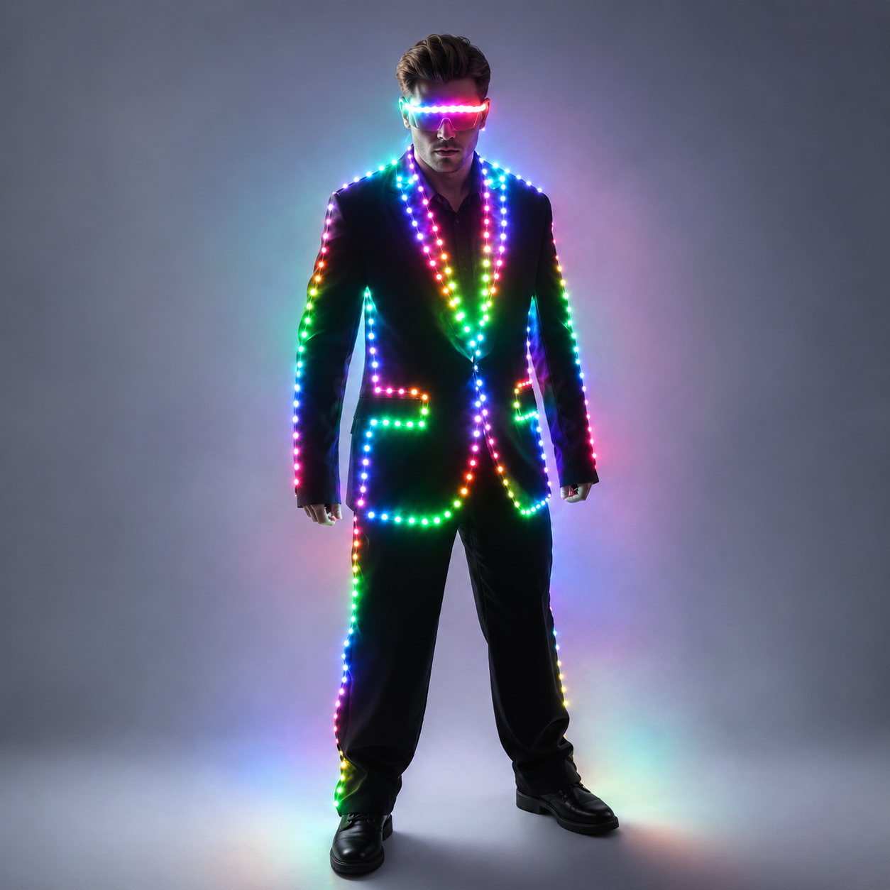 Chaqueta LED de control remoto digital a todo color LED para alojamiento de bares, vestido de hombre de boda Traje Tron