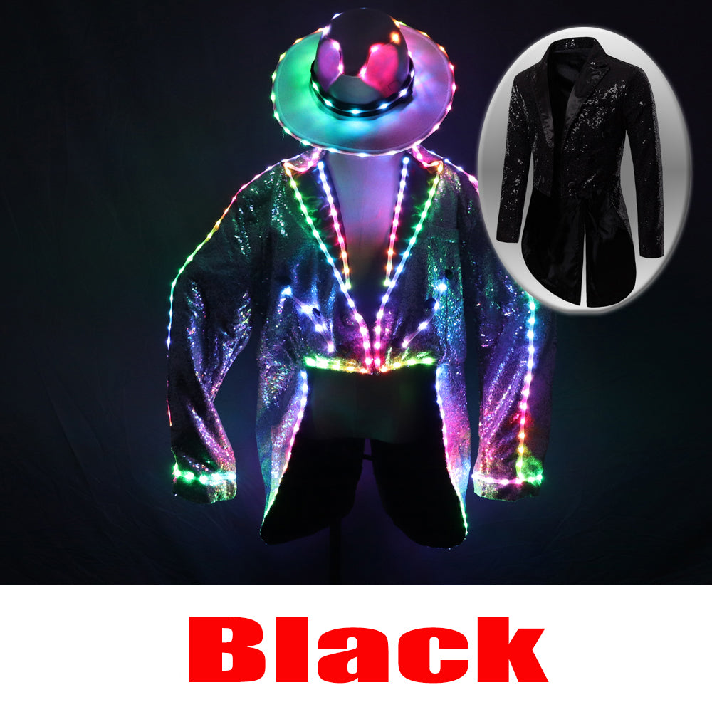 LED Swallowtail Tuxedo Luminous Glowing Outfit Men Stage Dance Show Clothing - Temlaser.net