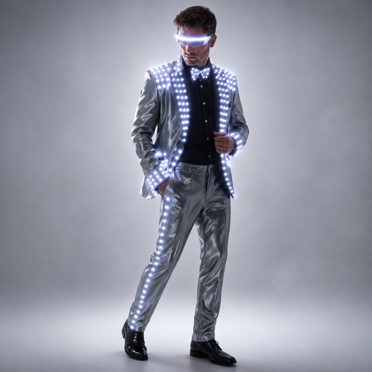 LED Tuxedo Costume with LED Glasses for Stage Dance and Ballroom Party Performance