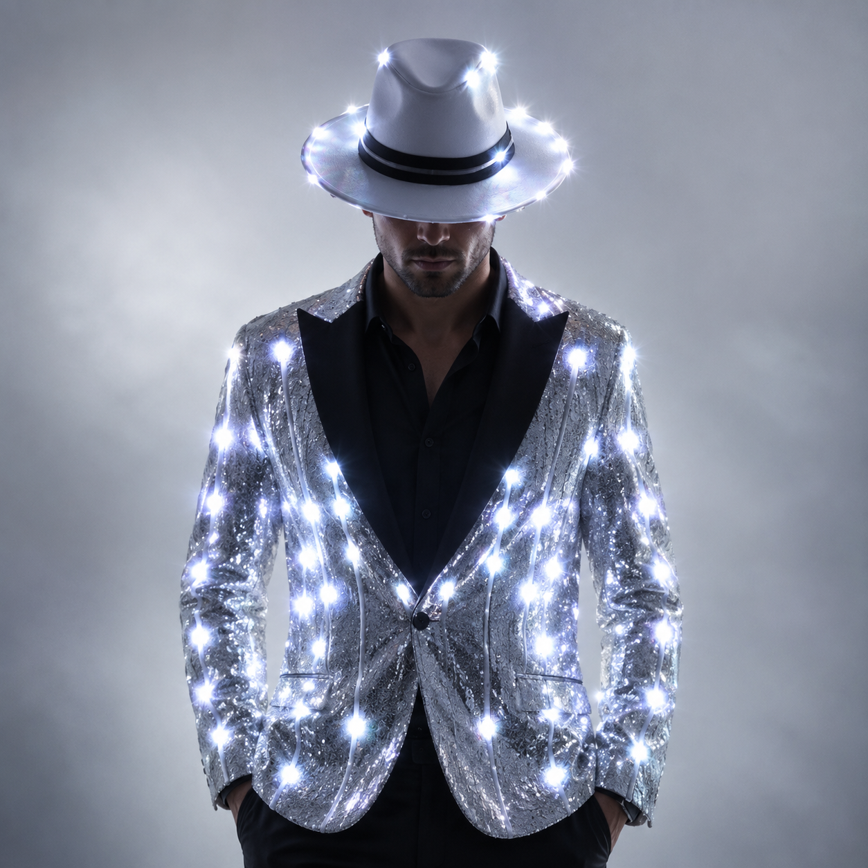 Lentejuelas LED a todo color, iluminación de moda, vestido de presentador mayor, baile, padrino, banquete, chaqueta de traje delgada